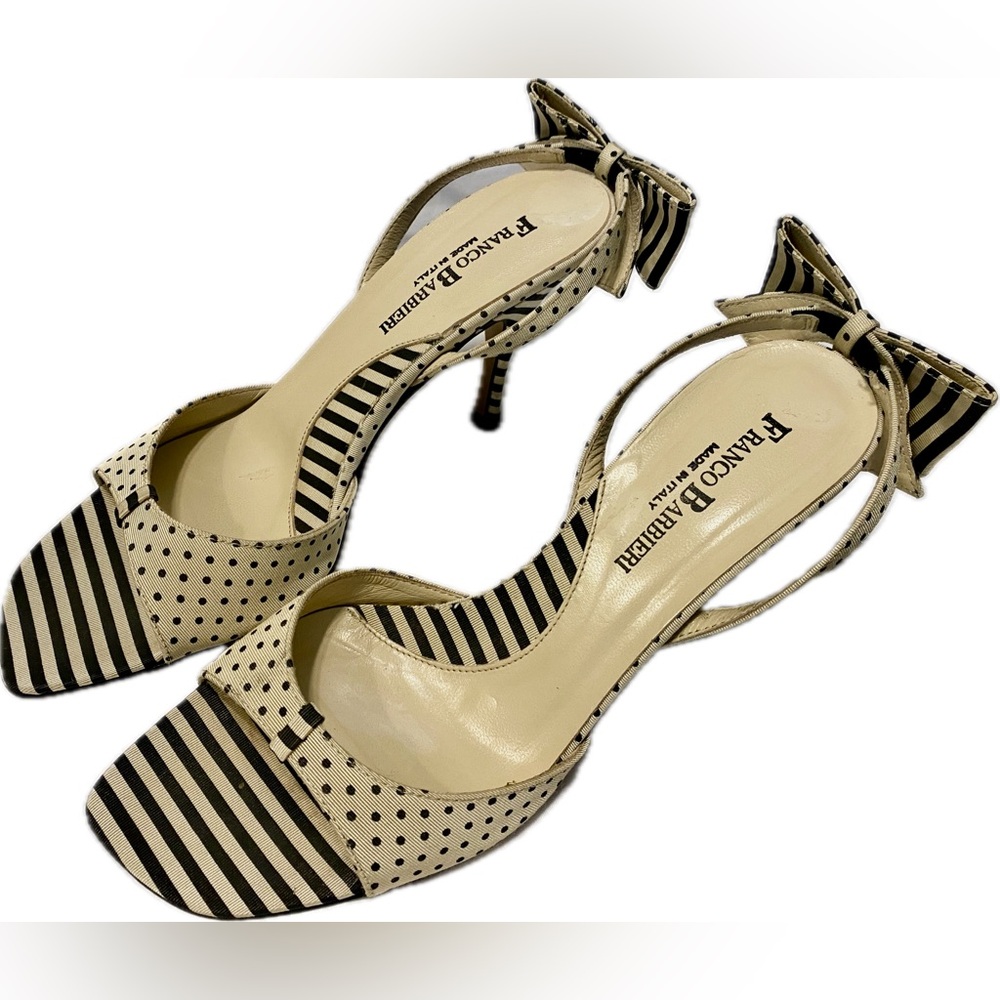 Adorable Franco Barbieri Beige and Black Striped Women's Slingback Heels